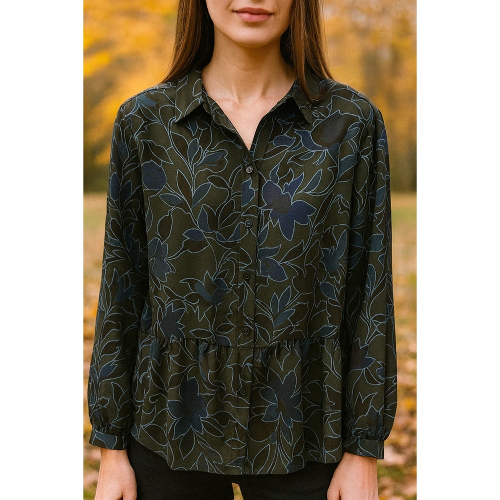 LOGO by Lori Goldstein 2X Floral Button Front Blouse Boho Chic Layered Top